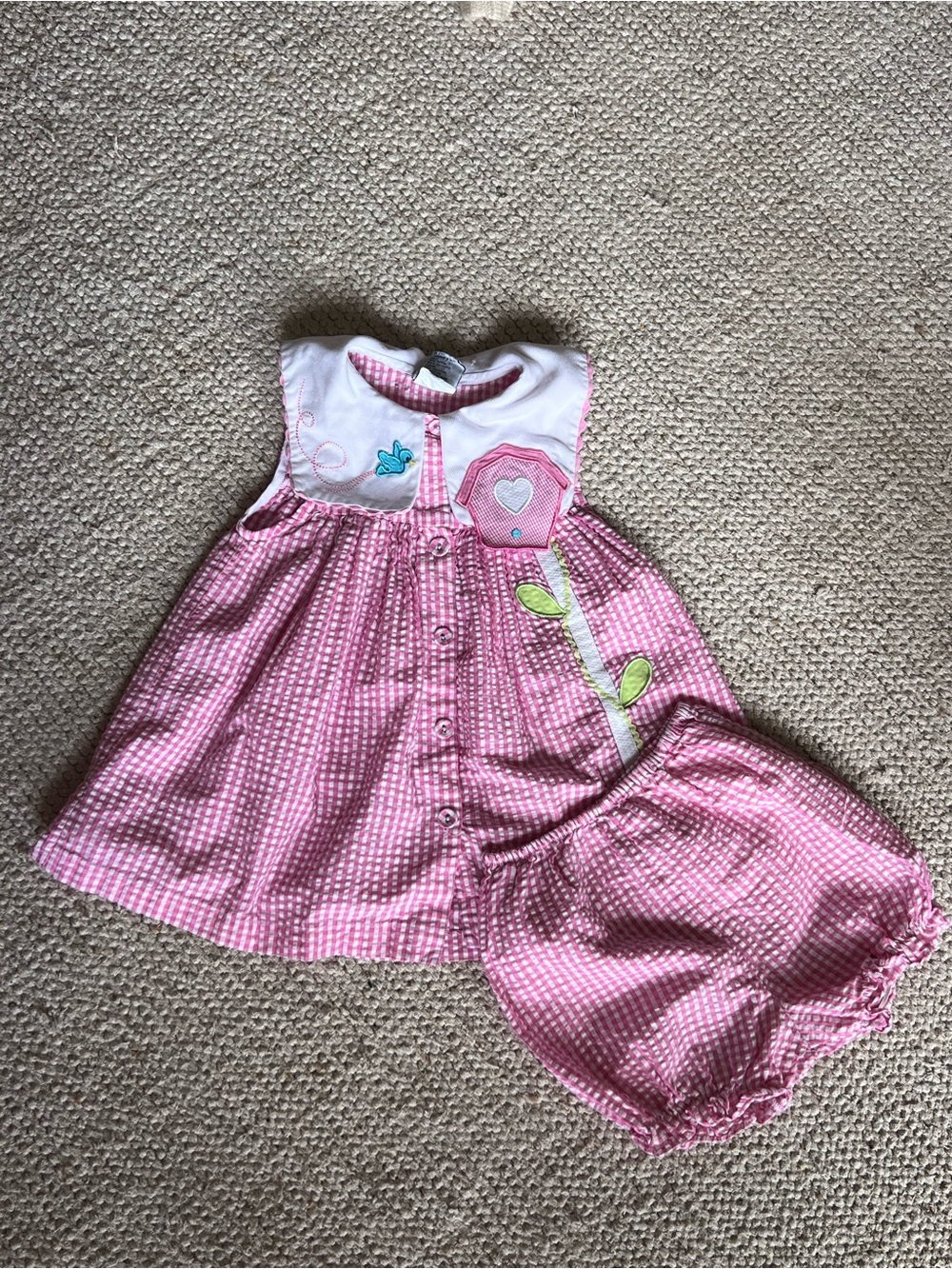 Pink Gingham Baby Matching Set with Heart Appliqué